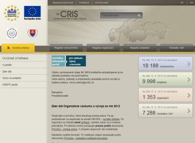 Webová stránka SK CRIS