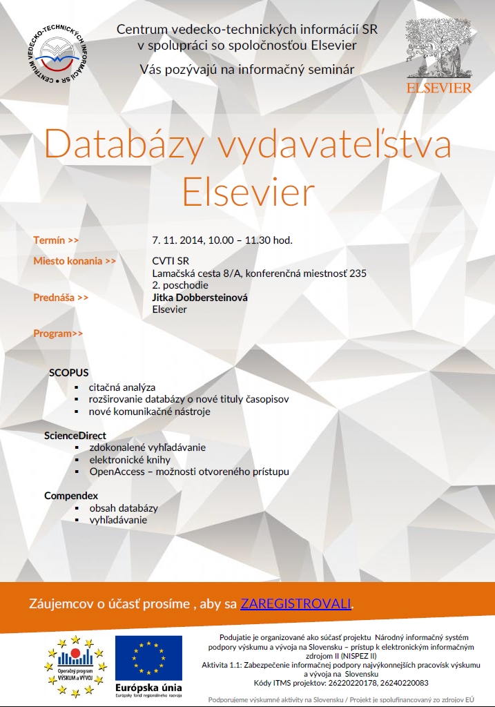 Pozvánka na seminár Databázy vydavateľstva Elsevier